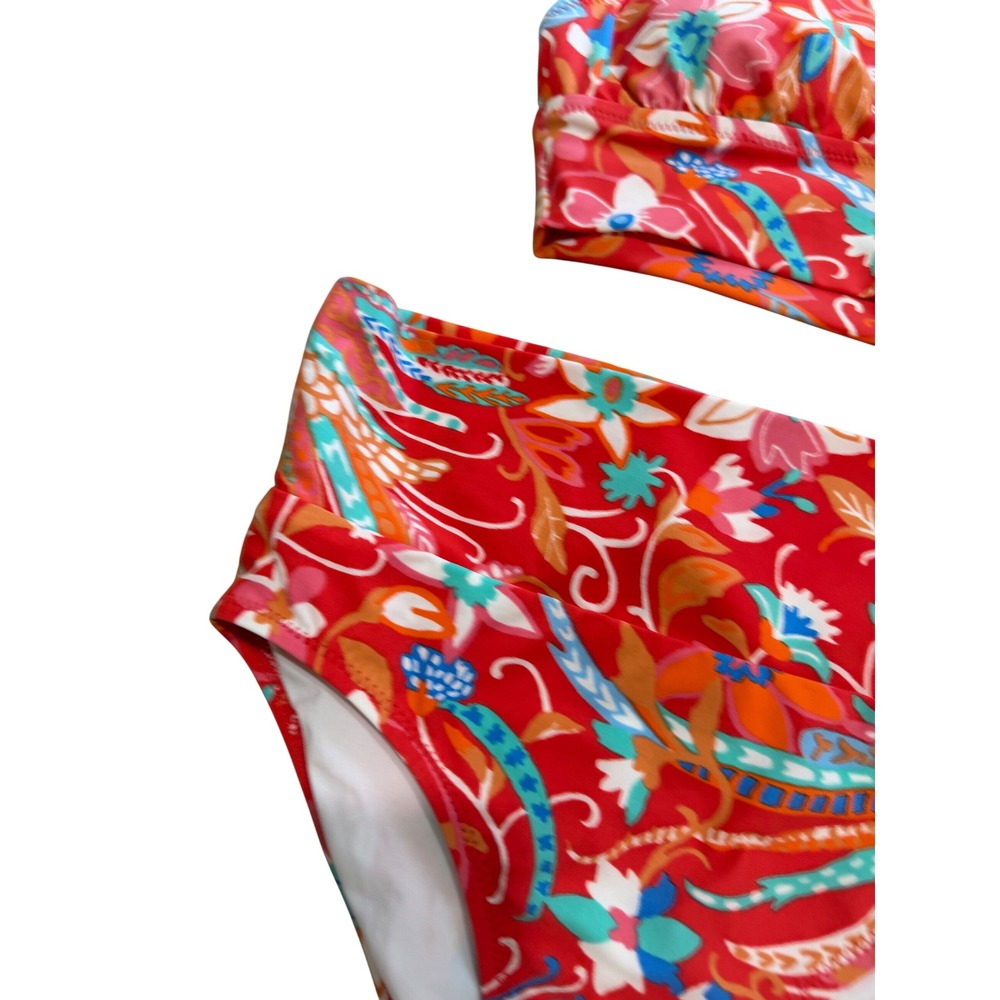 Helen Jon Womens Floral Paisley High Waisted Bikini Set Red Orange XS - Picture 4 of 10